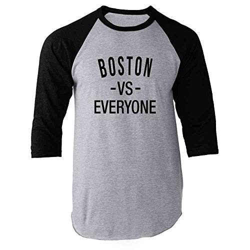 Pop Threads Boston vs Everyone New England Sports Fan Black S Raglan Baseball Tee Shirt