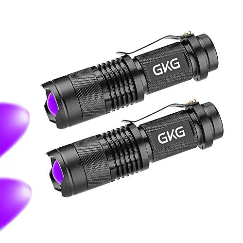 2Pack Black Light LED Flashlight, GKG Scorpion UV Flashlight, Ultraviolet Flashlight With 3 Light Modes & Zoom Function, Mini UV Black Light - Pet Urine and Stains Detector, Bed Bug, Scorpion Hunting