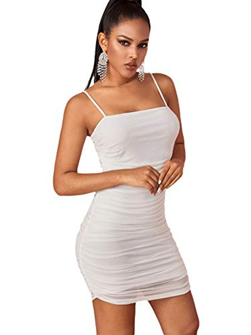 Floerns Women's Lace Sleeveless Cami Mini Bodycon Dress White M