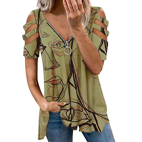 Plus Size T Shirts- Women Summer Cold Shoulder Tops Basic Short Sleeve Tunic with Zipper Blouse for Work Office Tops Plus Size T Shirts- Women Summer Cold Shoulder Tops Basic Short Sleeve Tunic with Zipper Blouse for Work Office Tops