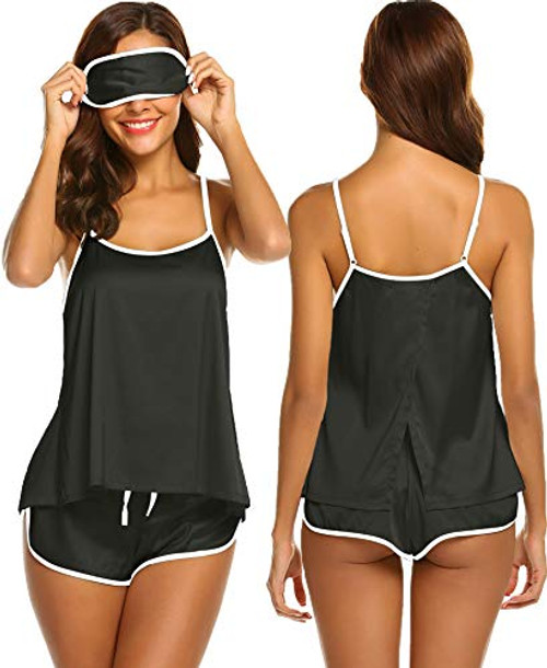Ekouaer Womens Sexy Sleepwear Lingerie Satin Pajamas Cami Shorts Set Nightwear-15-black-Small Ekouaer Womens Sexy Sleepwear Lingerie Satin Pajamas Cami Shorts Set Nightwear-15-black-Small