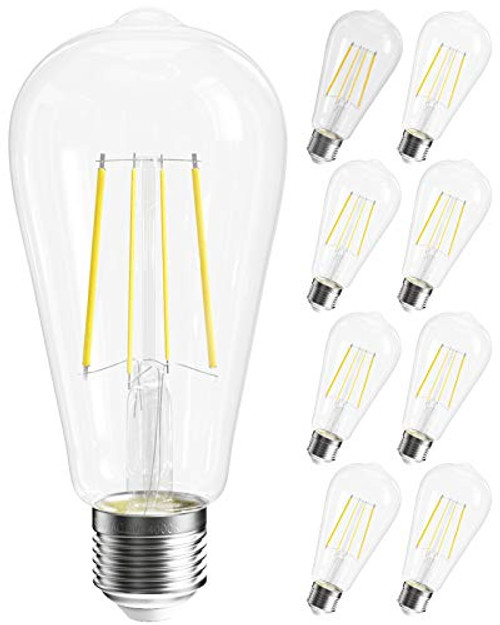 SHINESTAR 8-Pack LED Edison Light Bulbs 60 watt Equivalent- 4000K Daylight White- E26 LED Vintage Bulbs- ST58 ST19 Clear LED Filament Light Bulbs- Non-dimmable- UL Listed