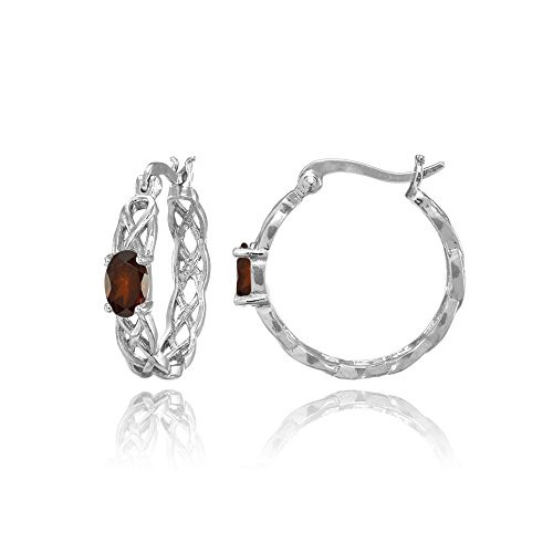 Sterling Silver Garnet Celtic Knot Round Hoop Earrings