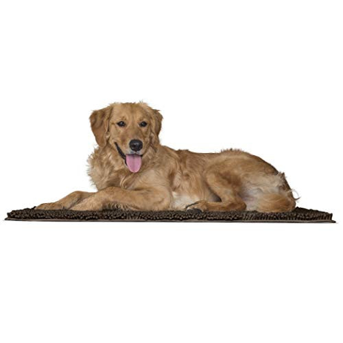 Furhaven Pet Dog Mat - Muddy Paws Absorbent Chenille Shammy Bath Towel and Food Mat Rug for Dogs and Cats- Mud -Brown-- Large