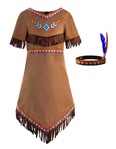 Relibeauty Girls Native American Costume Kids Dress Outfit- 6-7/130