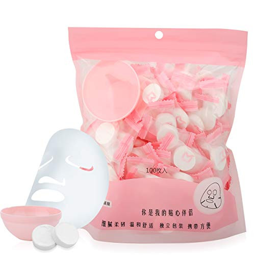 3 Packs Compressed Facial Mask Grain Skin Care Dry Sheet Mask Paper DIY Natural Face Cotton Mask Sheet With Free Mask Bowl -300 Pieces-