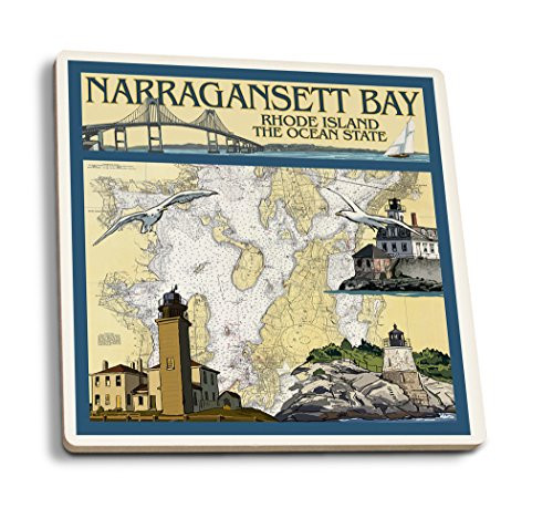 Lantern Press Narragansett Bay- Rhode Island- Nautical Chart 31309 -Set of 4 Ceramic Coasters- Cork-Backed- Absorbent-