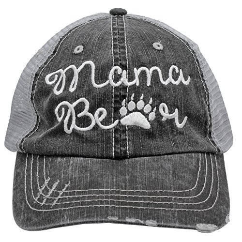 White Mama Bear Paw Print Women Embroidered Trucker Style Cap Hat