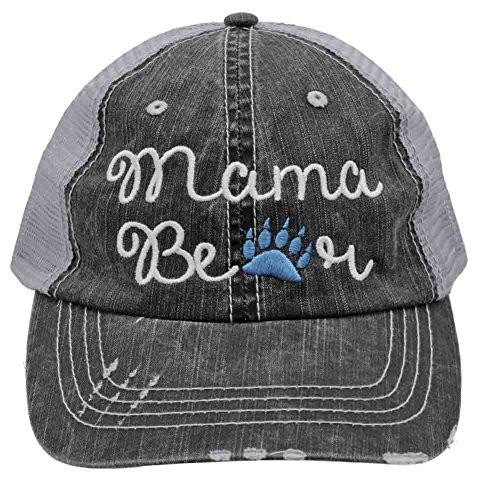 Turquoise Mama Bear Paw Print Women Embroidered Trucker Style Cap Hat