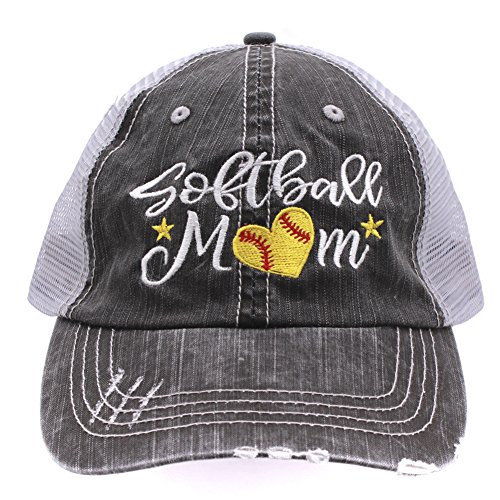 Softball Momlife Mom Love Heart Women Embroidered Trucker Style Cap Hat Grey
