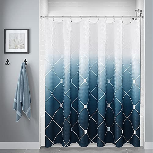 Blue and White Ombre Shower Curtain Set for Bathroom-Geometric Pattern Bathroom Shower Curtains with 12 Hooks-Waterproof Shower Curtain Liner- Durable and Machine Washable- 72 x 72 in- Navy Blue