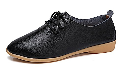 VenusCelia Women's Snug Oxfords Flats Shoe-7 M US-Black-