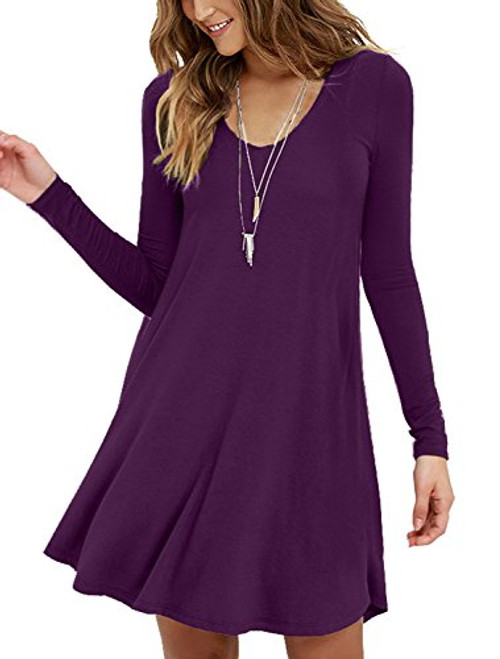 MOLERANI Women's Casual Swing Simple T-shirt Loose Dress- XX-Large- long Sleeve Purple MOLERANI Women's Casual Swing Simple T-shirt Loose Dress- XX-Large- long Sleeve Purple