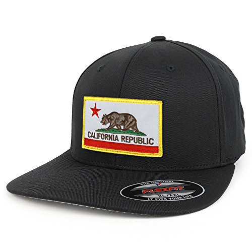 Armycrew XXL Big Size California State Flag Iron On Patch Flexfit Cap - Black