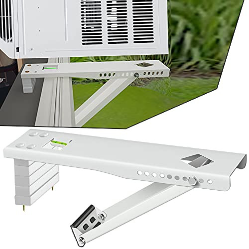 Window Air Conditioner Support Bracket-Relieves Weight Stress On The Window Frame A/C Safe Support Bracket Installs From Inside the House Built-in bubble level window AC Mount Bracket up to 85lbs