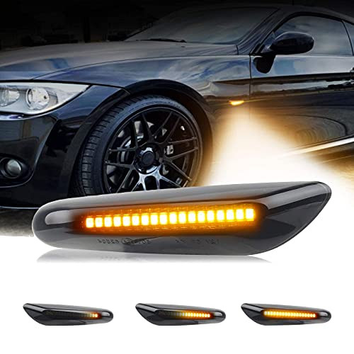 Amber LED Side Marker Turn Signal Light For BMW E84 E81 E82 E87 E88 E90 E91 E92 E93 E46 E53 X3 E83 X 1 - Sequential LEDs Smoke Lens Style Black Blinker Lamp - 2PCS