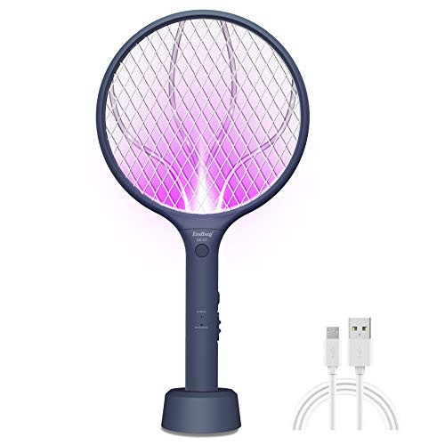 Endbug Bug Zapper Lamp  and  Fly Swatter Racket 2 in 1- USB Rechargeable Electric Mosquito Fly Gnat Killer for Home Indoor Outdoor -Dark Navy-