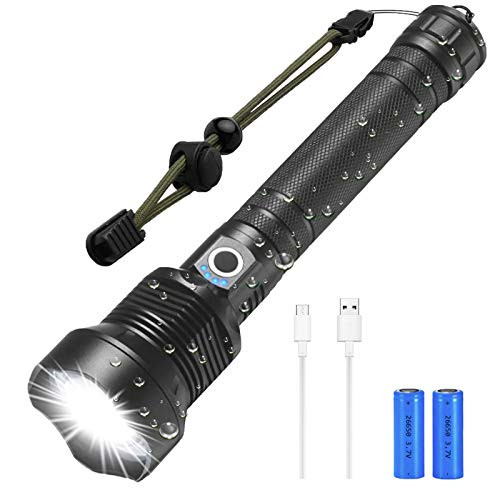 Tactical flashlight- Rechargeable LED Flashlight High Lumens- Zoomable and Focusable- 3 Modes Adjustable- Waterproof Handheld hunting flashlights Camping Hiking Emergency- 26650 Batteries Included
