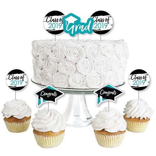Teal Grad - Best is Yet to Come - Dessert Cupcake Toppers - Turquoise 2019 Graduation Party Clear Treat Picks - Set of 24