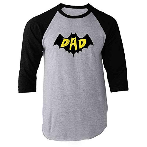 Pop Threads BatDad Superhero Dad Gift for Dad Costume Black M Raglan Baseball Tee Shirt