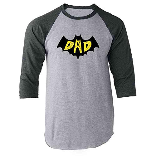Pop Threads BatDad Superhero Dad Gift for Dad Costume Gray M Raglan Baseball Tee Shirt