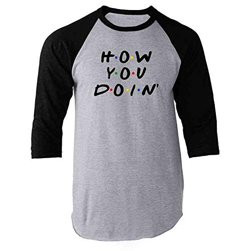 Pop Threads How You Doin Quote Funny 90s Retro Black XL Raglan Baseball Tee Shirt