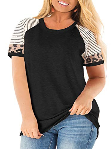 Plus Size Tops for Women 3X Short Sleeve T Shirts Color Block Tunic Tees Black 22W