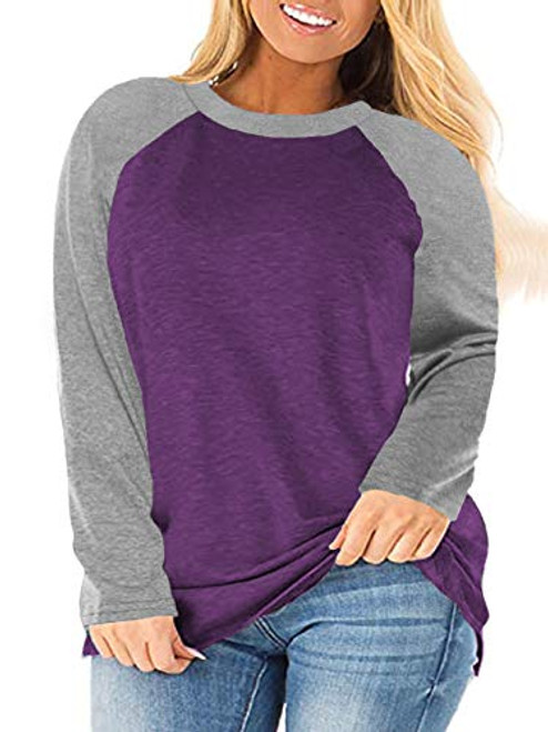 Plus Size Shirts for Women 3X Casual Loose Raglan Tops Purple 22W Plus Size Shirts for Women 3X Casual Loose Raglan Tops Purple 22W