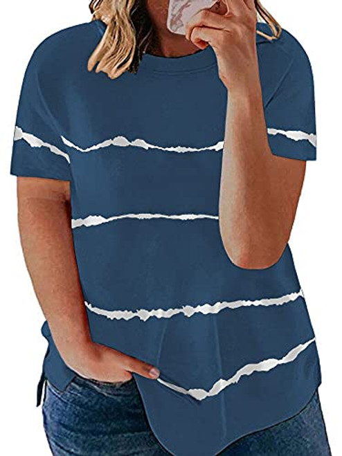 Plus Size Tops for Women 3X Casual Summer Tees Side Split Shirts Blue 22W