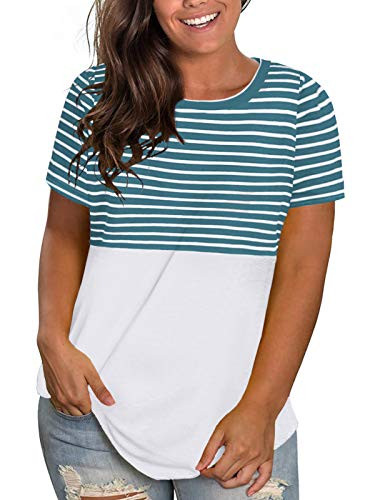Plus Size Summer Tops for Women 3XL Tees Short Sleeve Shirts Turquoise 22W