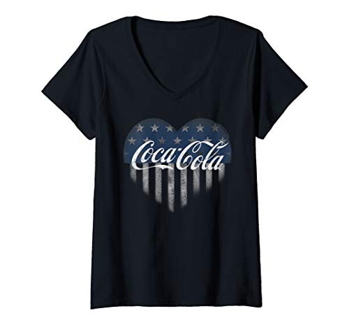 Womens Coca Cola-Coca Cola USA Coke Heart V-Neck T-Shirt