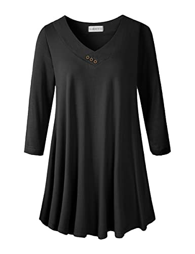 LARACE Plus Size Tunic Women's 3/4 Sleeve Tops And Blouses V Neck Shirts Loose Basic Tee-Black 3X-