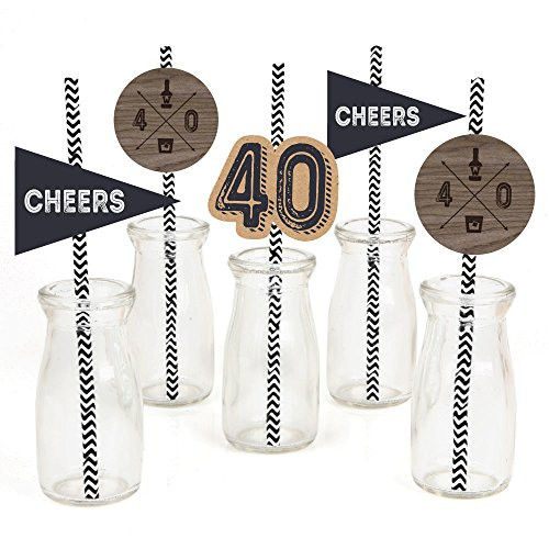 40th Milestone Birthday - Dashingly Aged to Perfection Paper Straw Decor - Birthday Party Striped Decorative Straws - Set of 24
