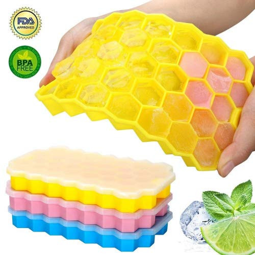 Silicone Ice Cube Trays 3 pack -Easy-Release and Flexible Ice Trays with Spill-Resistant Removable Lid, LFGB Certified and BPA Free, Stackable Durable and Dishwasher Safe