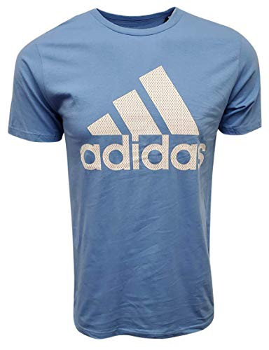 adidas Men's Badge of Sport Graphic Tee -Medium- Light Blue/White -Mesh Logo--