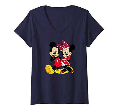 Womens Disney Big Mickey and Minnie Mouse V-Neck T-Shirt Womens Disney Big Mickey and Minnie Mouse V-Neck T-Shirt