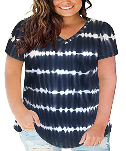 CARCOS Navy Tie Dye Plus Size Tops for Women 3X Short Sleeve Blue T Shirts V Neck Color Block Striped Blouses Casual Loose Fit Tunics 3XL 22W 24W CARCOS Navy Tie Dye Plus Size Tops for Women 3X Short Sleeve Blue T Shirts V Neck Color Block Striped Blouses Casual Loose Fit Tunics 3XL 22W 24W