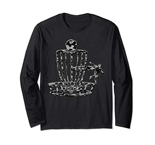 Vintage Disc Golf Basket Art Disc Golfer Abstract Greys Long Sleeve T-Shirt