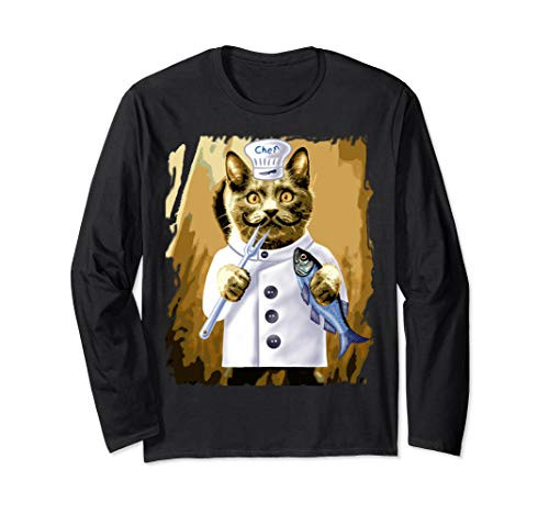 Chef Funny cat Culinary Cooking Guru kitchen Long Sleeve T-Shirt