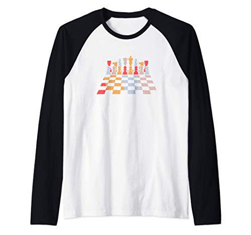 Retro Chess Board And Pieces Chess Player Chess Lovers Chess Raglan Baseball Tee