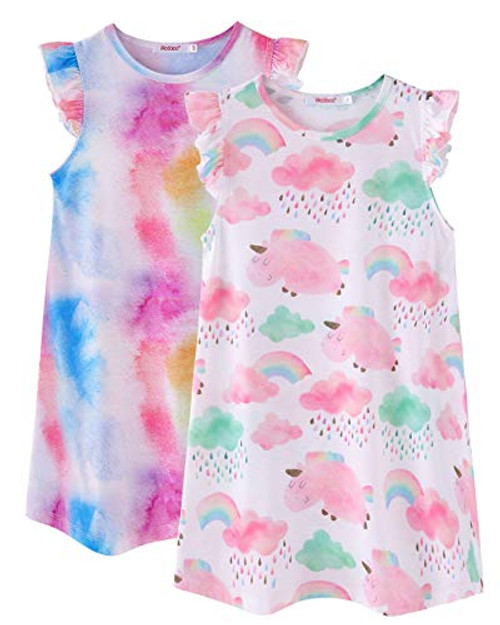 ModaIOO Girls Nightgown Nightshirt Pajamas 2 Packs FLutter Sleeve Nightdress Sleepwear Pajamas Dress-2002-Color and UniF-140- ModaIOO Girls Nightgown Nightshirt Pajamas 2 Packs FLutter Sleeve Nightdress Sleepwear Pajamas Dress-2002-Color and UniF-140-