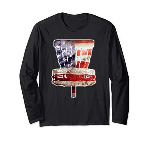 American Flag Disc Golf Basket - Cool Disc Golf Flag Long Sleeve T-Shirt