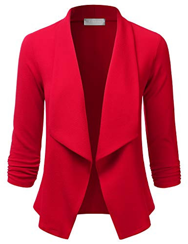 EIMIN Women's 3/4 Sleeve Blazer Open Front Office Work Cardigan Jacket RED 1XL