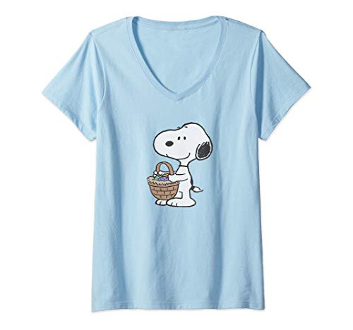 Womens Easter Snoopy Basket V-Neck T-Shirt