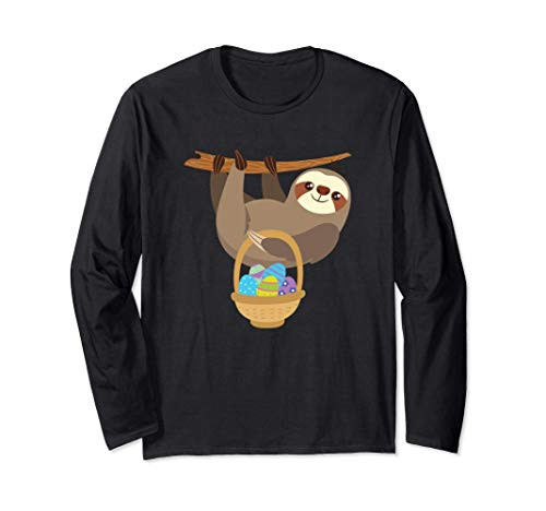 Easter Sloth with Basket of Easter Eggs Long Sleeve T-Shirt