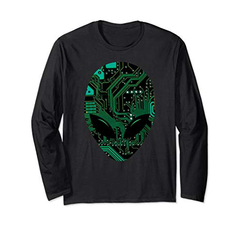 Alien Head UFO Sci-Fi Circuit Board Robotics Space Horror Long Sleeve T-Shirt