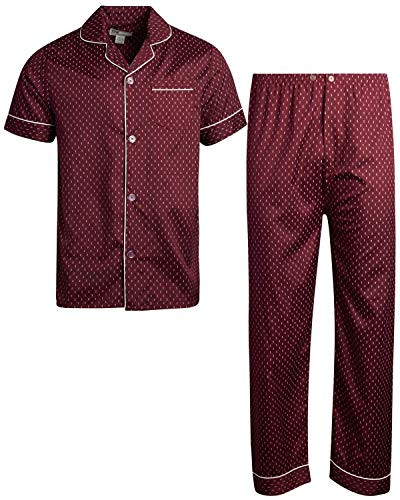 Ten West Apparel Men's 2-Piece Pajama Set with Short Sleeve Shirt and Long Pants- Size Large- Maroon