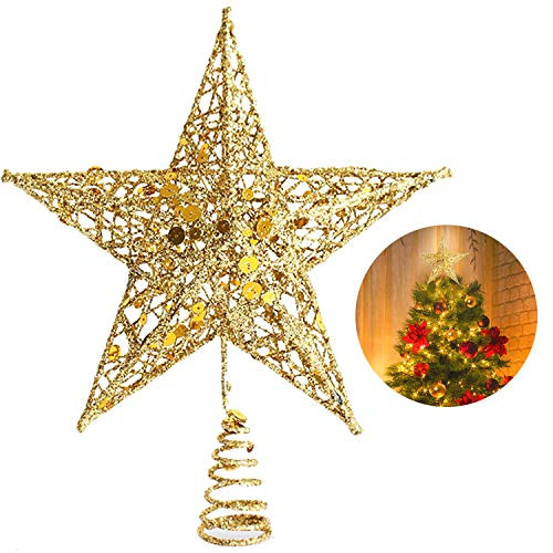 Christmas Tree Star Topper, 10 Inch Xmas Tree Topper Star Christmas Decoration Glittered Tree-top Star for Christmas Tree Ornament Indoor Party Home Decoration