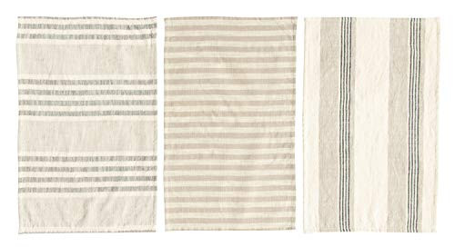Creative Co-Op Tan  and  Grey Striped Cotton Tea Towels -Set of 3 Pieces- Entertaining Textiles- Grey- 3 Count