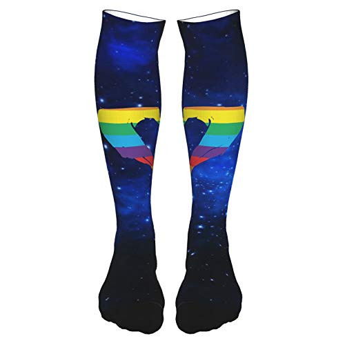 Rainbow Heart Hands Gay Pride Men's Women's Compression Socks Knee High Thermal Diabetic Socks